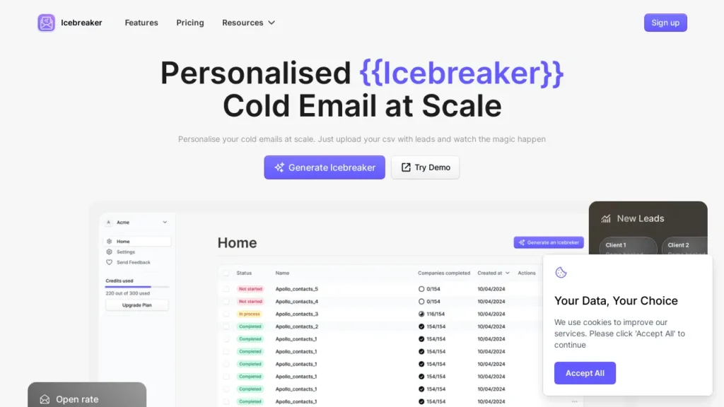Generate personalised icebreakers for cold emails | Logiciel IA Gratuit